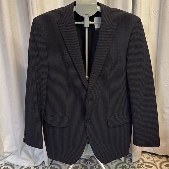 Hugo Boss Travel Seersucker Pin Stripe Stretch Blue Sports Jacket Size 40R C36 - Picture 2 of 12